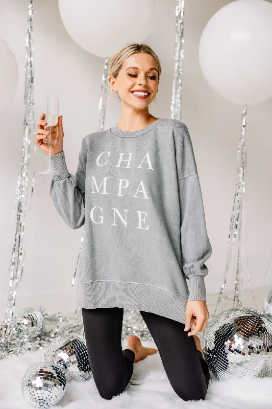 Champagne Gray Graphic Slouchy Pullover