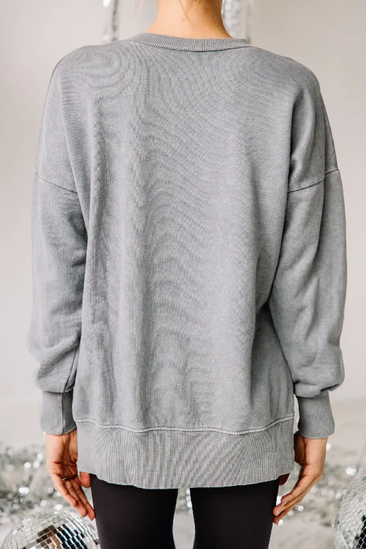 Champagne Gray Graphic Slouchy Pullover