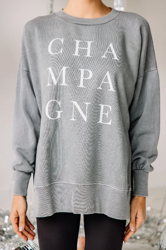 Champagne Gray Graphic Slouchy Pullover