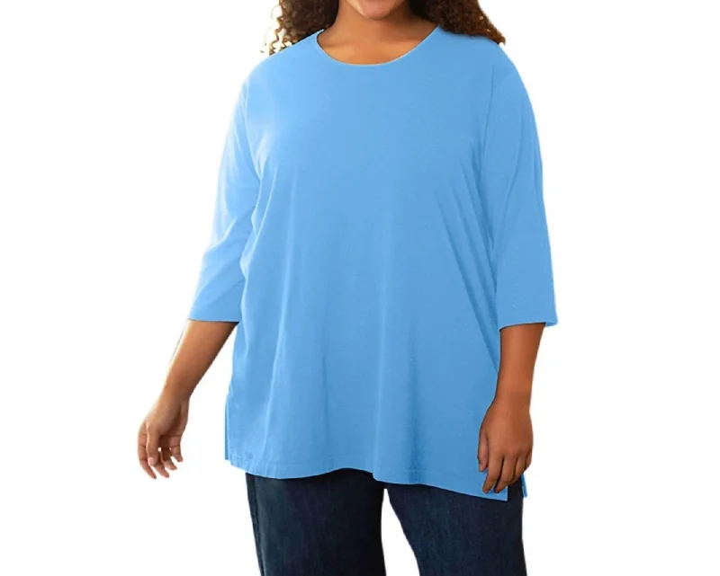 Cotton 3/4 Sleeve U-Neck Tee - Plus In Vista