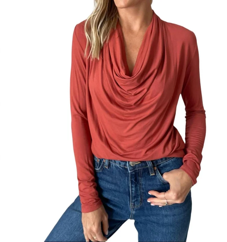 Dylan Drape Neck Top In Brick