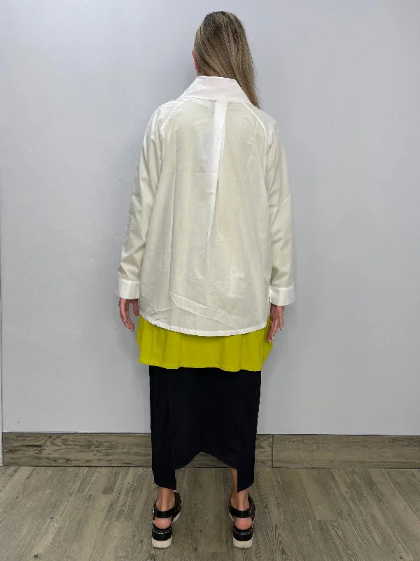 Ecru White Asymmetric Button Down Blouse