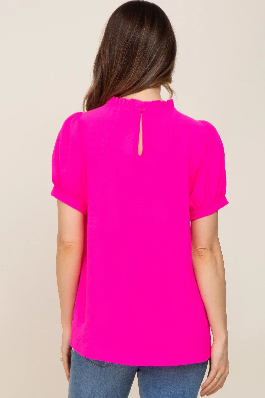 Fuchsia Ruffle Mock Neck Maternity Blouse Top