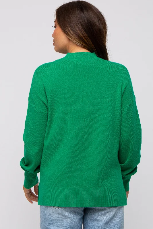 Green Knit Mock Neck Maternity Long Sleeve Top