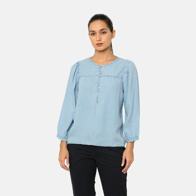 HALSEY BLOUSE - LIGHT INDIGO - FLAT FINISH