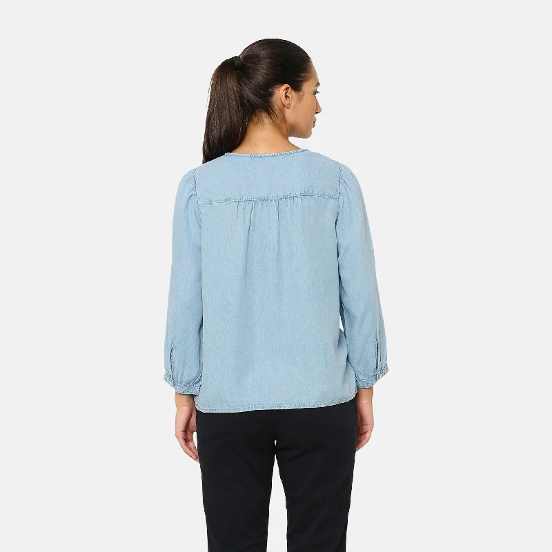 HALSEY BLOUSE - LIGHT INDIGO - FLAT FINISH