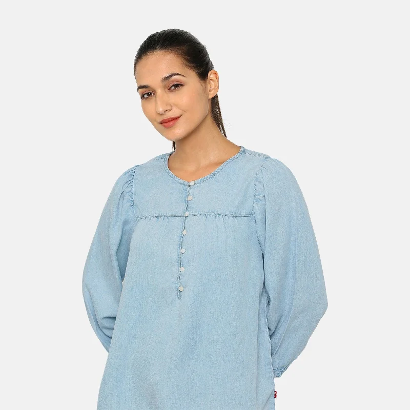 HALSEY BLOUSE - LIGHT INDIGO - FLAT FINISH