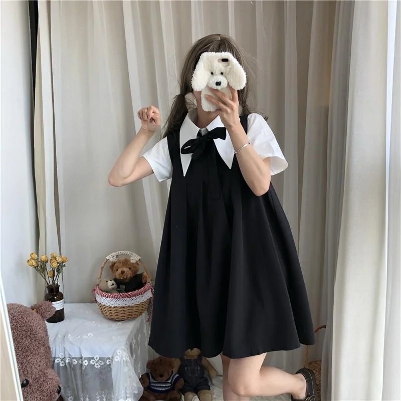 Harajuku Pure Color Overall Dress