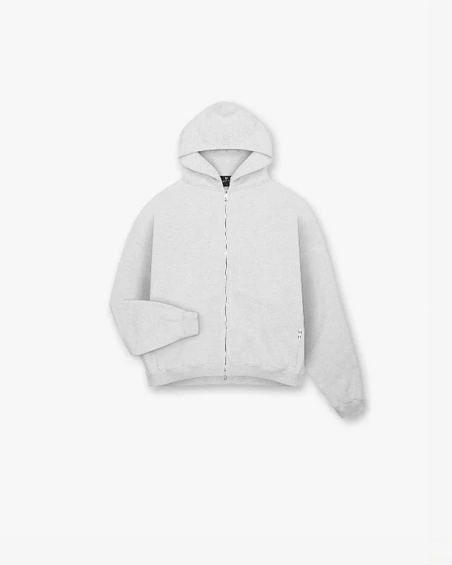 Initial Boxy Zip Through Hoodie - Ice Grey Marl