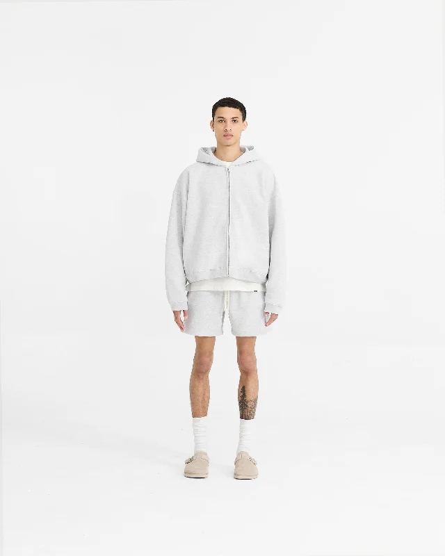 Initial Boxy Zip Through Hoodie - Ice Grey Marl