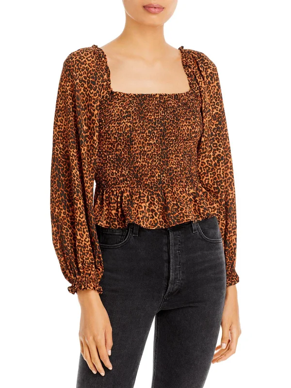 Jackie Womens Chiffon Animal Print Blouse