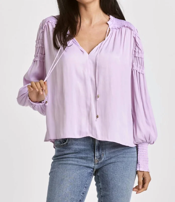 Jolene Long Sleeve Smocked Blouse In Purple