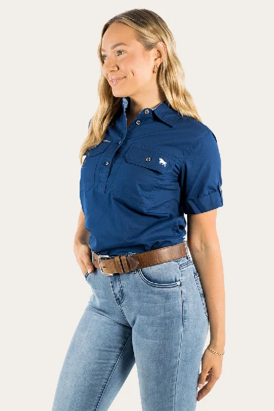 Jules Womens Half Button Short Sleeve Work Shirt - Navy