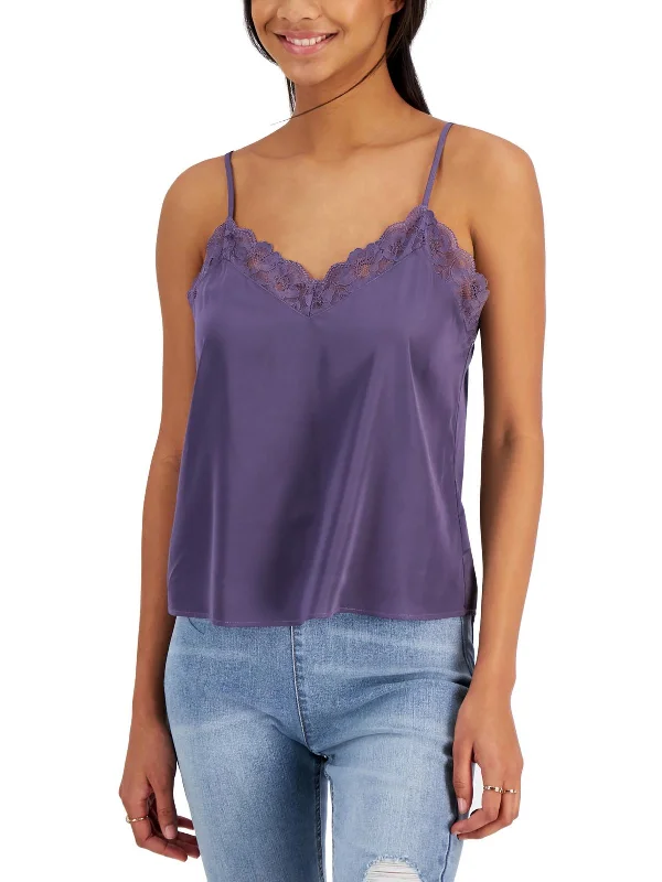 Juniors Womens Satin Lace Trim Tank Top