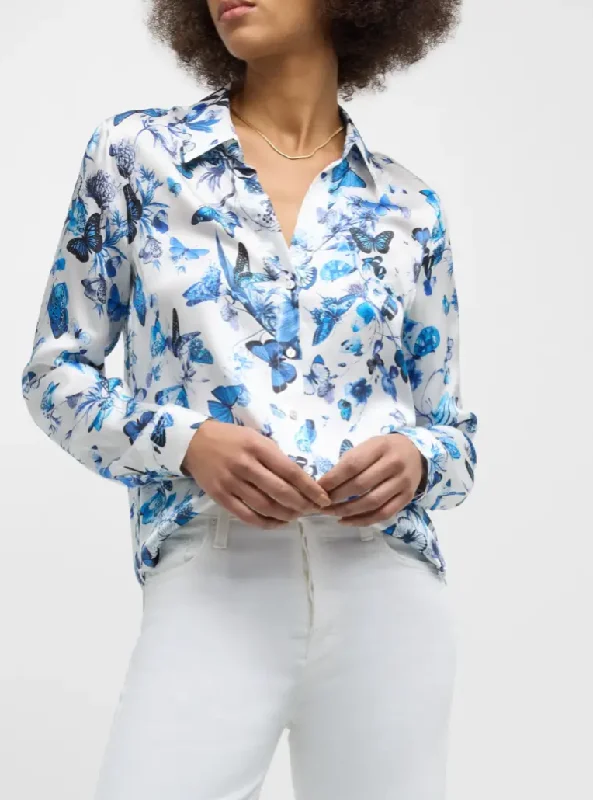 L'Agence Tyler Blouse White/Blue Butterflies