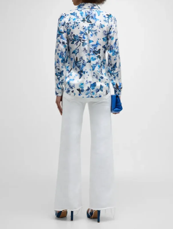 L'Agence Tyler Blouse White/Blue Butterflies