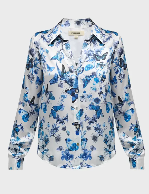 L'Agence Tyler Blouse White/Blue Butterflies