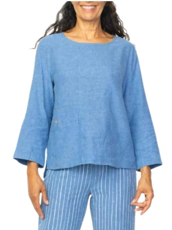 Linen Pocket Pullover Top In Twilight