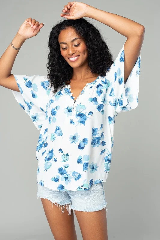 Lolisa Short Flutter Sleeve Floral Print Top White