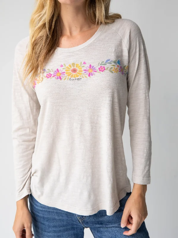 Long Sleeve Boho Cotton Tee Shirt - Live Happy