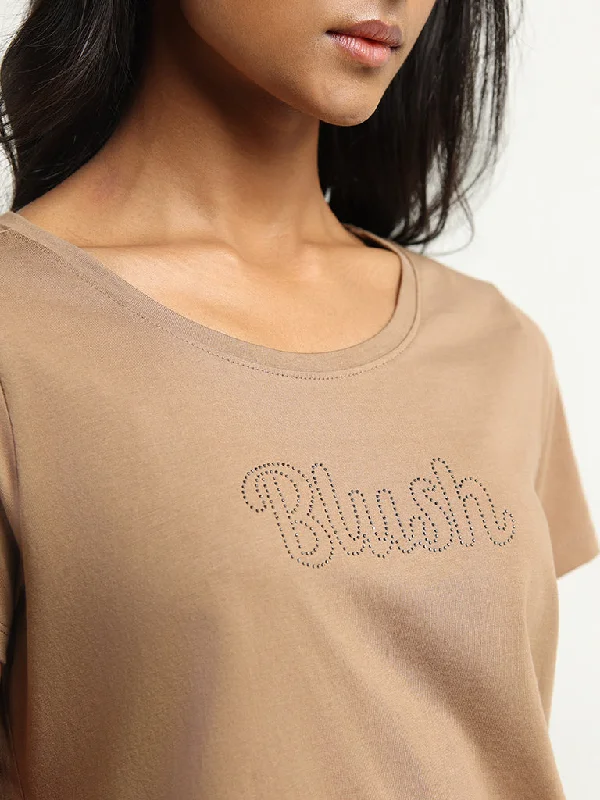 LOV Beige Embellished Cotton T-Shirt