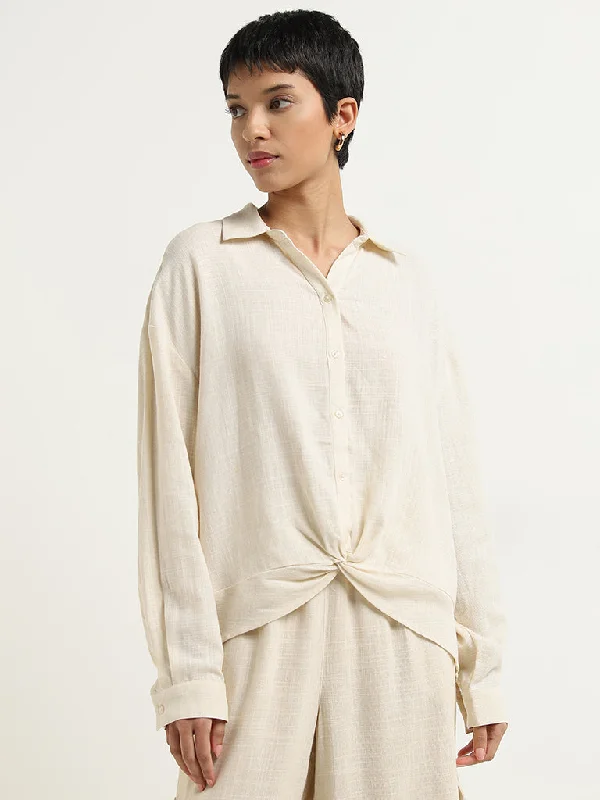 LOV Beige Knot-Detailed Blouse