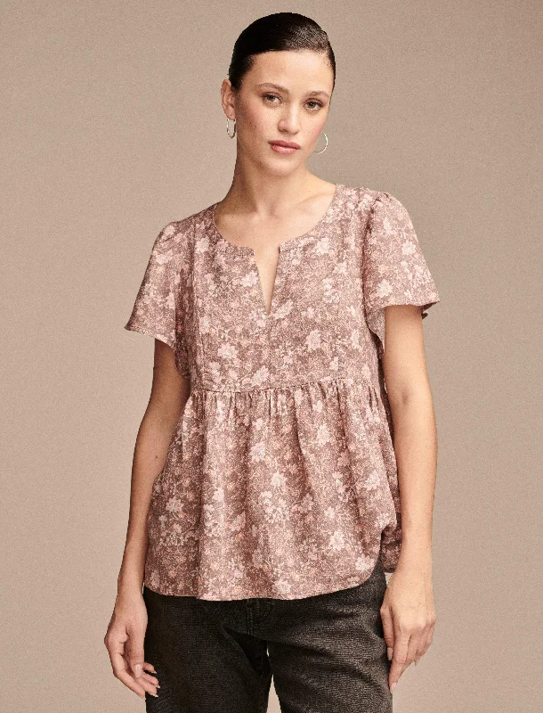 Lucky Brand Women's Short Sleeve Peasant Blouse