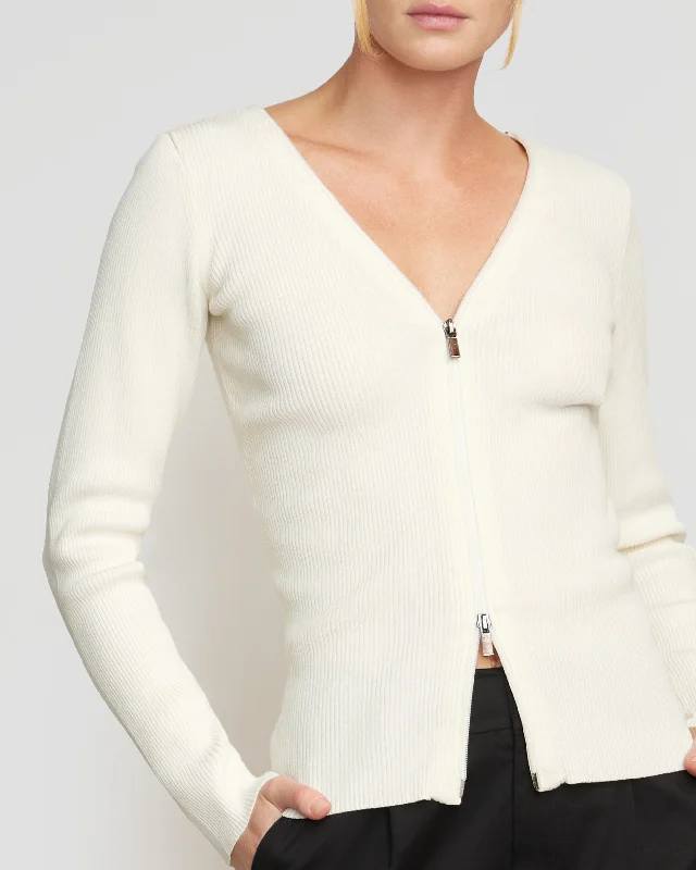 Luna V-Neck Two-Way Zip Sweater