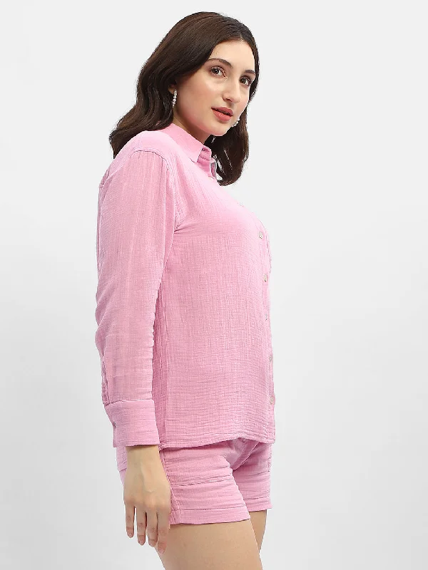 Madame Pink Crepe Regular Shirt