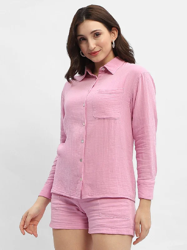 Madame Pink Crepe Regular Shirt