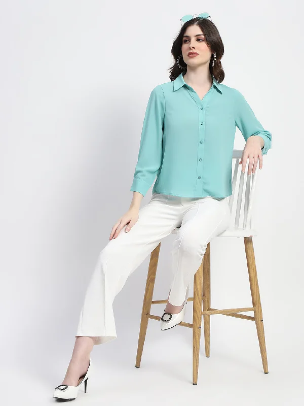 Madame Button-down Collared Jade Green Shirt