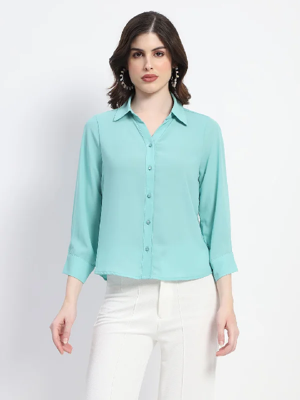 Madame Button-down Collared Jade Green Shirt