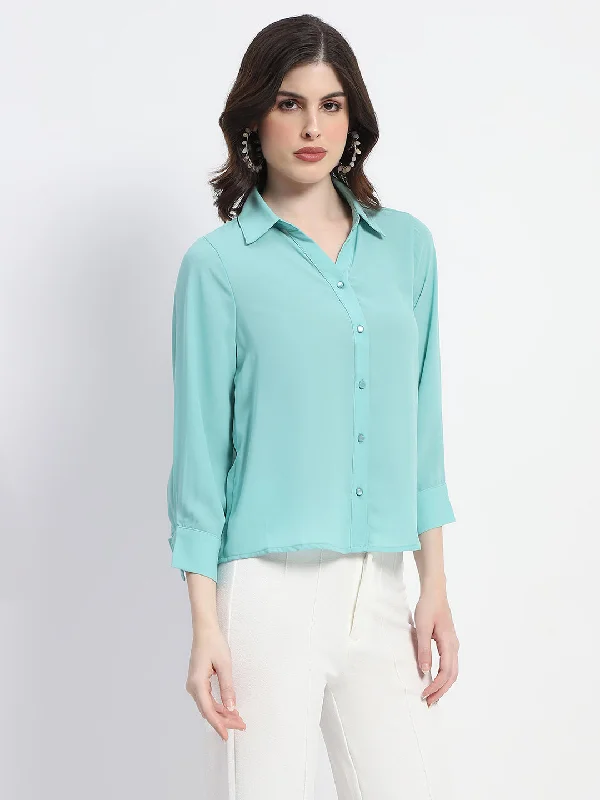 Madame Button-down Collared Jade Green Shirt