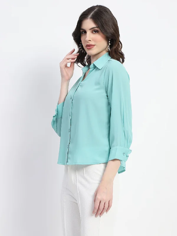 Madame Button-down Collared Jade Green Shirt