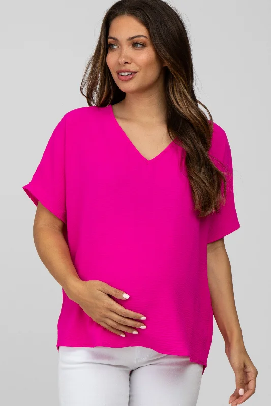 Magenta Short Sleeve Maternity Blouse