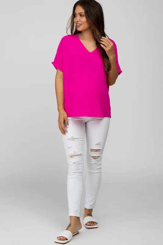 Magenta Short Sleeve Maternity Blouse