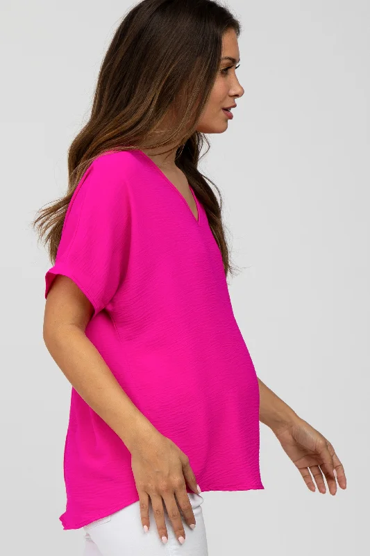 Magenta Short Sleeve Maternity Blouse