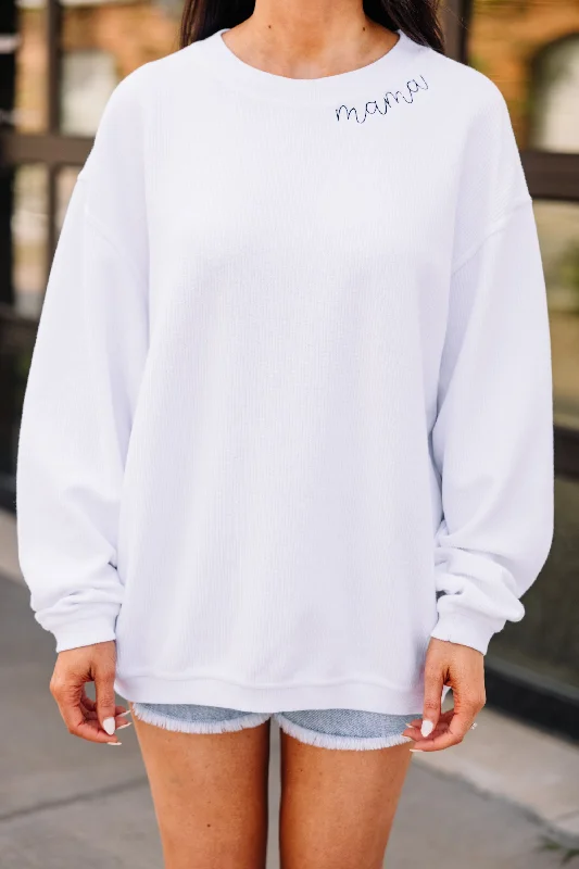 Mama White Corded Embroidered Sweatshirt