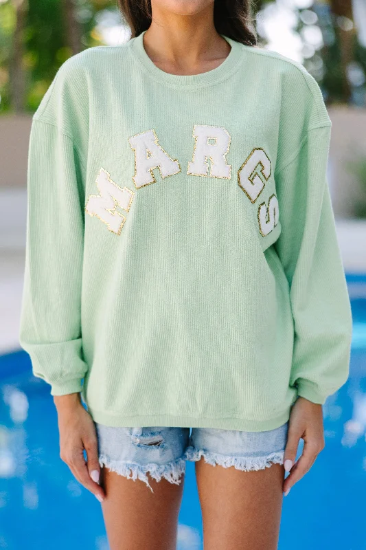 Margs Melon Green Varsity Corded Sweatshirt