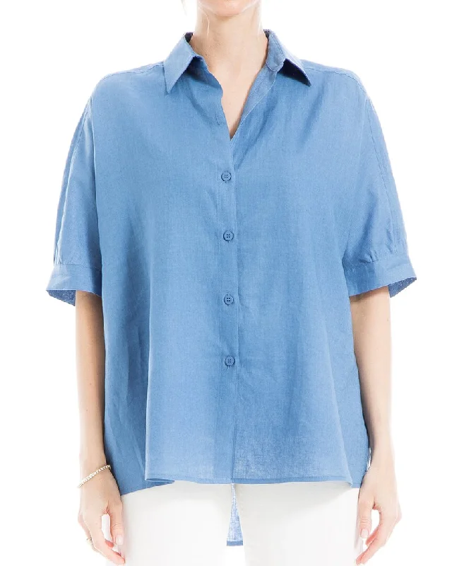 Max Studio High-Low Oversized Linen-Blend Shirt