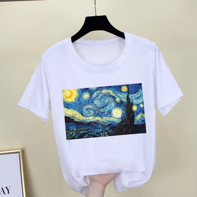 Mona Lisa T shirt Women spoof personality fashion Tshirt summer 2019 Harajuku aesthetics Short Sleeve White Tops Female T-shirt