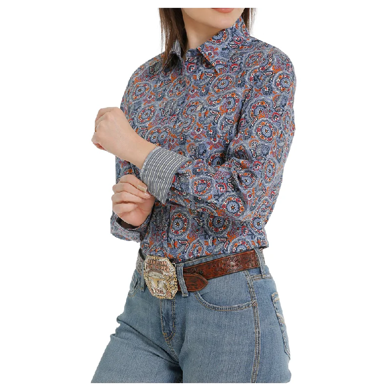 MSW9164195 Cinch Women's Long Sleeve Medallion Multicolor Print Button Shirt