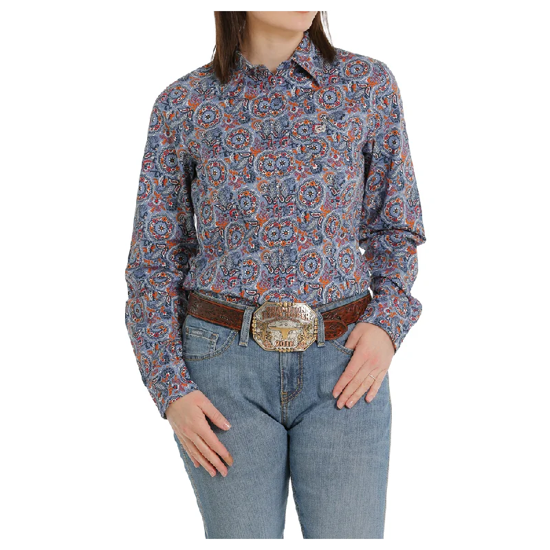 MSW9164195 Cinch Women's Long Sleeve Medallion Multicolor Print Button Shirt