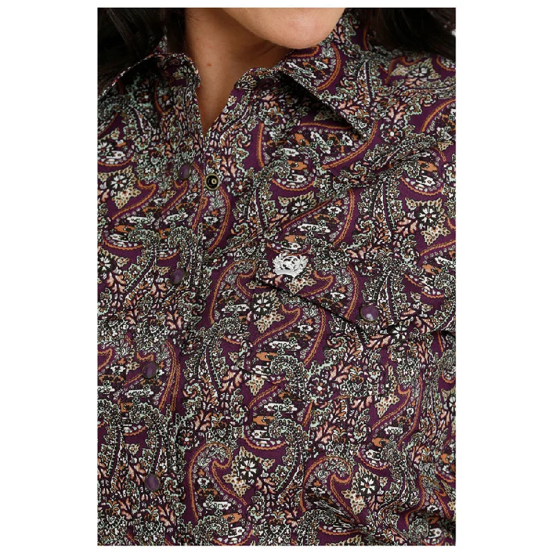 MSW9201045 Cinch Women's Long Sleeve Western Snap Shirt - Purple Paisley