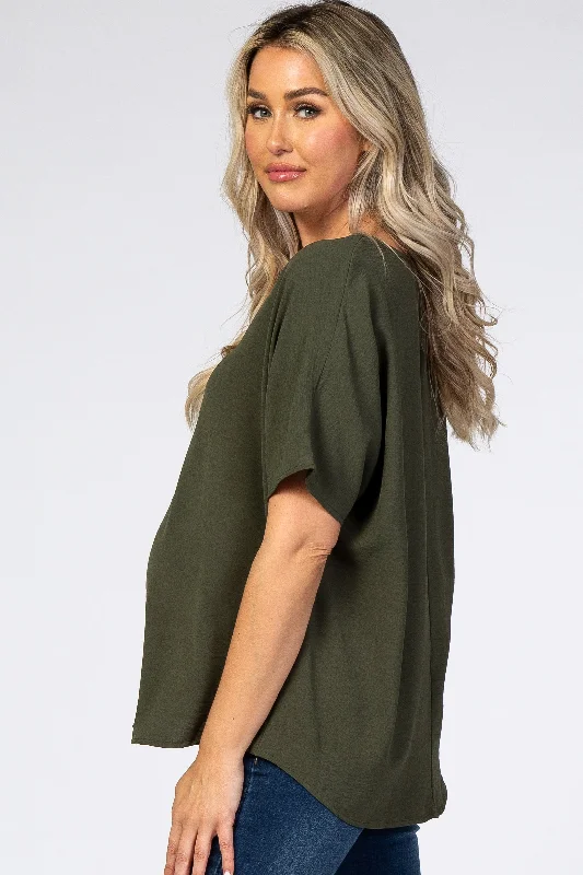 Olive Short Sleeve Maternity Blouse