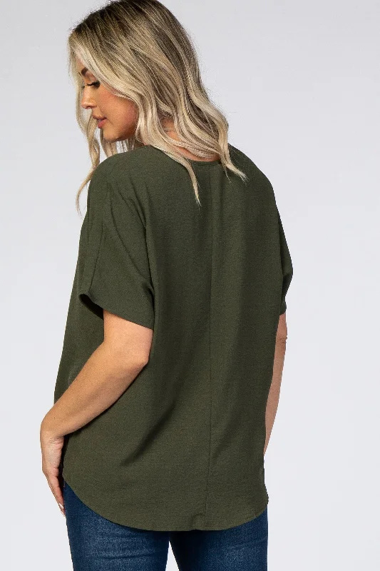 Olive Short Sleeve Maternity Blouse