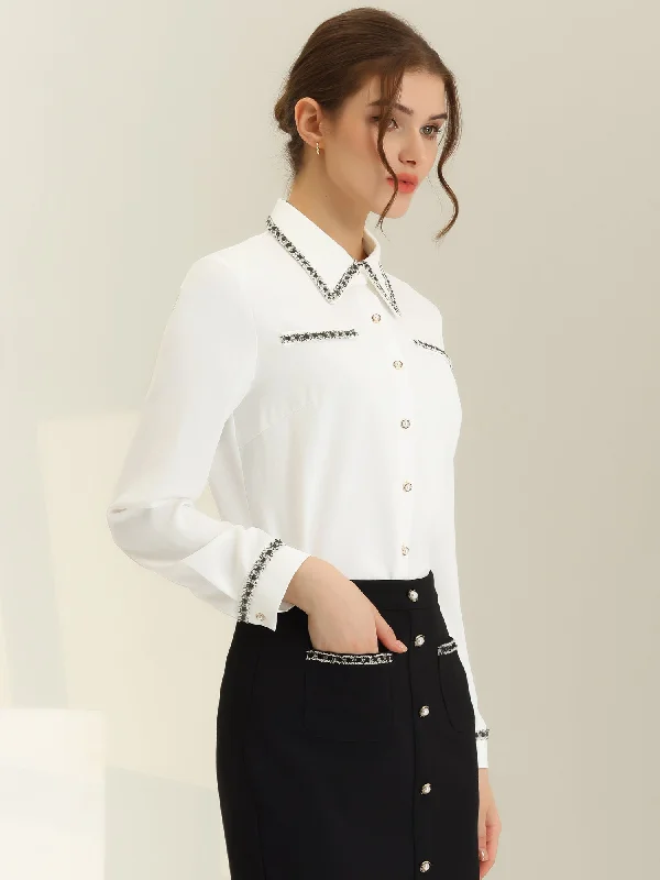 Elegant Contrast Faux Pocket Long Sleeve Button Down Work Shirt