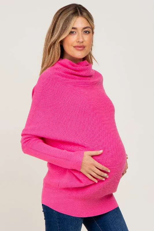 Pink Funnel Neck Dolman Sleeve Maternity Sweater