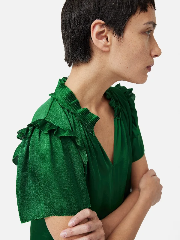 Recycled Satin Ruffle Top | Green