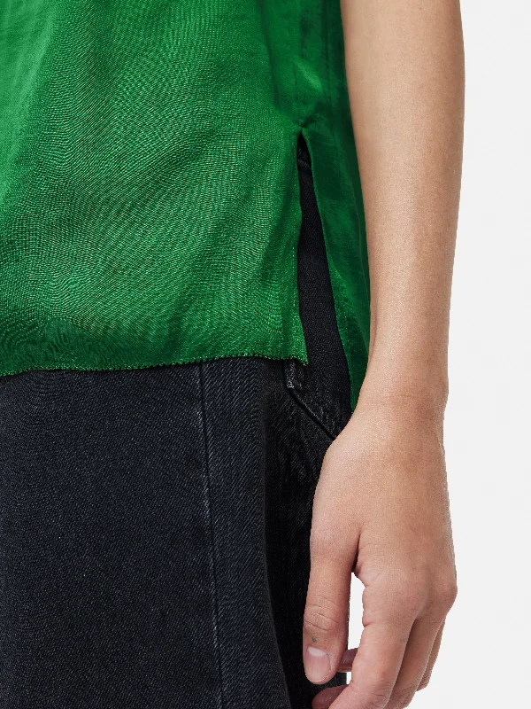 Recycled Satin Ruffle Top | Green